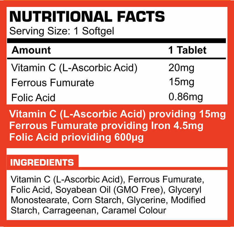 PROELITE Vitamin C + Iron + Folic Softgels