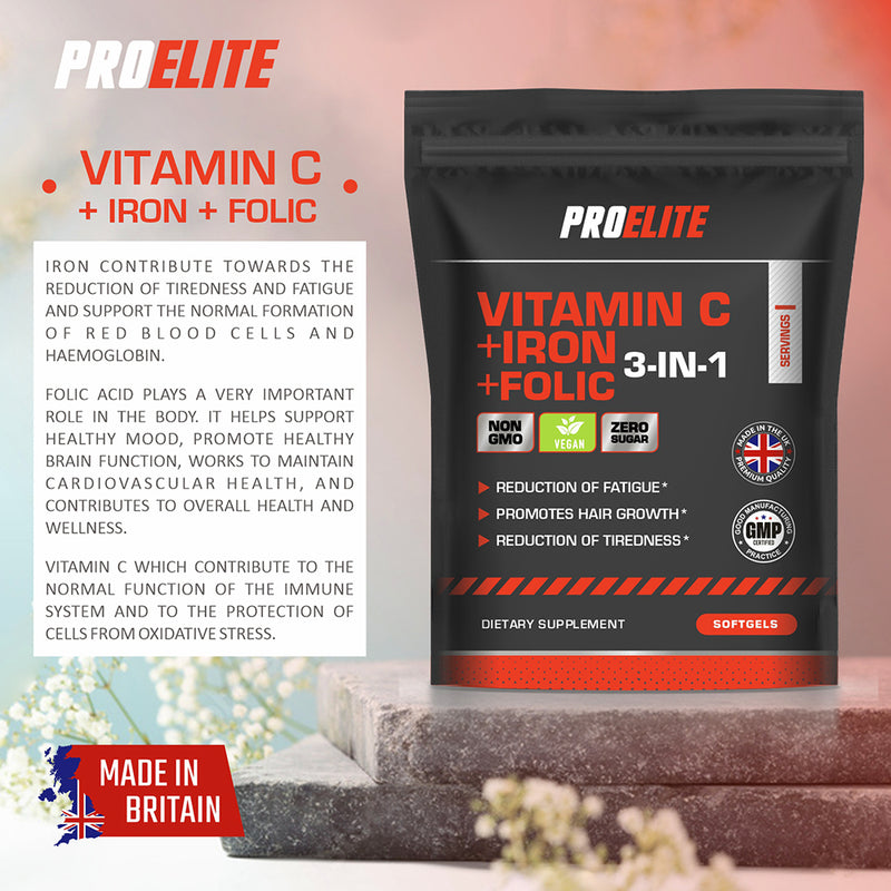 PROELITE Vitamin C + Iron + Folic Softgels